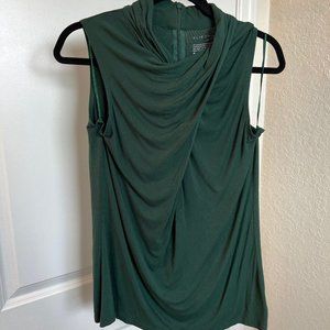 Elie Tahari sleeveless hunter green ruched neckline top Sz L FREE SHIPPING!